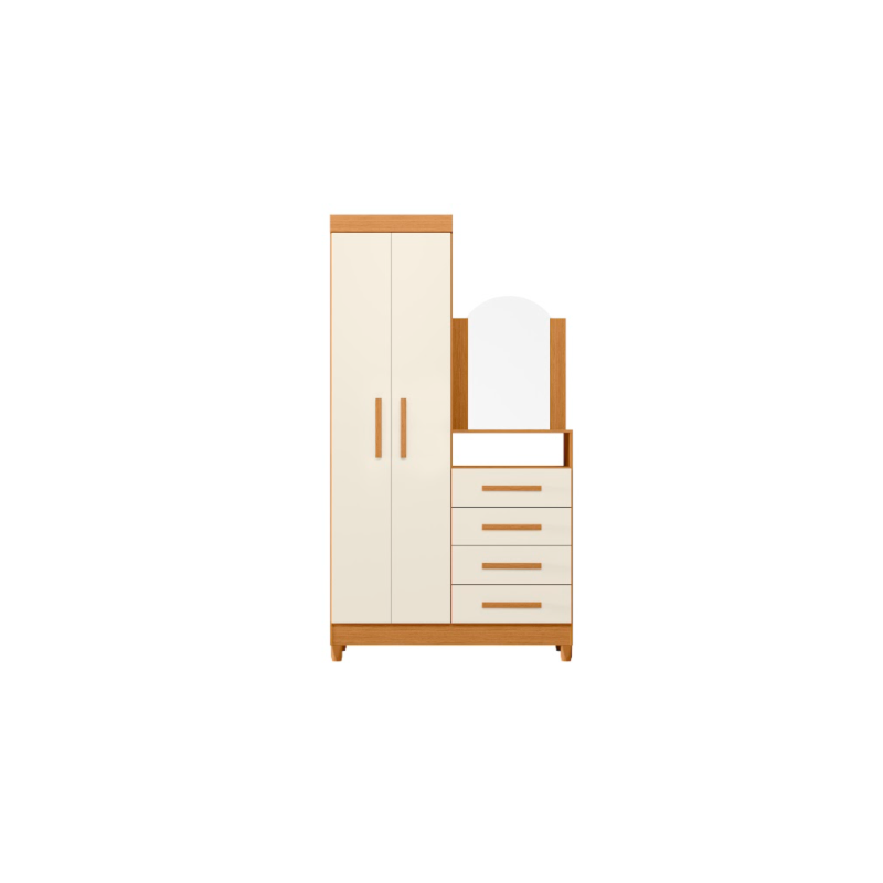 Roupeiro Comoda Albatroz New Capri 2 Portas 4 Gavetas com Espelho Incluso 0,60X0,39 Cinamomo/Off White