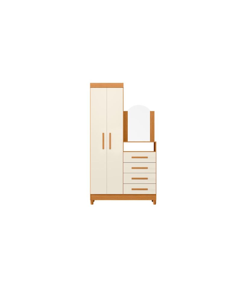 Roupeiro Comoda Albatroz New Capri 2 Portas 4 Gavetas com Espelho Incluso 0,60X0,39 Cinamomo/Off White