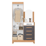 Roupeiro Comoda Albatroz New Capri 2 Portas 4 Gavetas com Espelho Incluso 0,60X0,39M Freijo/Titanium Interno Branco