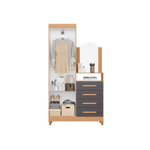 Roupeiro Comoda Albatroz New Capri 2 Portas 4 Gavetas com Espelho Incluso 0,60X0,39M Freijo/Titanium Interno Branco-872d7e23-08cd-40b7-9699-632959b72e8a