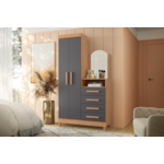 Roupeiro Comoda Albatroz New Capri 2 Portas 4 Gavetas com Espelho Incluso 0,60X0,39M Freijo/Titanium Interno Branco