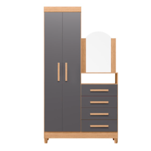 Roupeiro Comoda Albatroz New Capri 2 Portas 4 Gavetas com Espelho Incluso 0,60X0,39M Freijo/Titanium Interno Branco