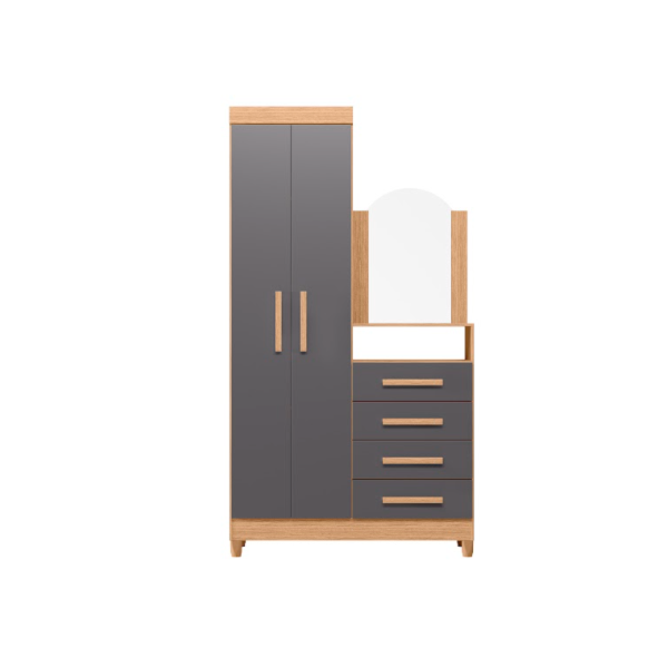 Roupeiro Comoda Albatroz New Capri 2 Portas 4 Gavetas com Espelho Incluso 0,60X0,39M Freijo/Titanium Interno Branco-38f1ae93-f256-46f9-8c49-08c17d31e954