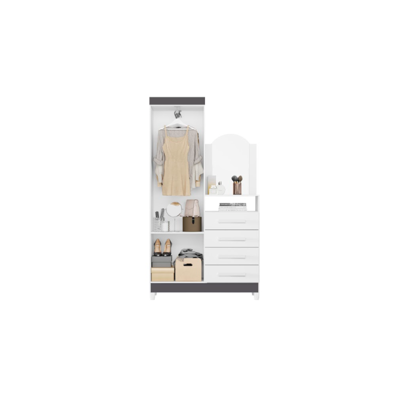 Roupeiro Comoda Albatroz New Capri 2 Portas 4 Gavetas com Espelho Incluso 0,60x0,39m Quadriflex