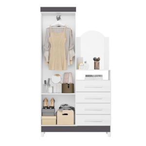 Roupeiro Comoda Albatroz New Capri 2 Portas 4 Gavetas com Espelho Incluso 0,60x0,39m Quadriflex