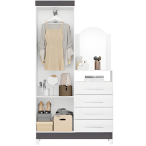 Roupeiro Comoda Albatroz New Capri 2 Portas 4 Gavetas com Espelho Incluso 0,60x0,39m Quadriflex