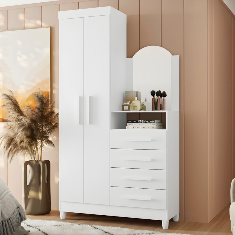 Roupeiro Comoda Albatroz New Capri 2 Portas 4 Gavetas com Espelho Incluso 0,60x0,39m Quadriflex-f562147e-63a2-4198-9cc4-0cafc8c11d8a