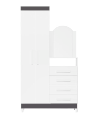 Roupeiro Comoda Albatroz New Capri 2 Portas 4 Gavetas com Espelho Incluso 0,60x0,39m Quadriflex