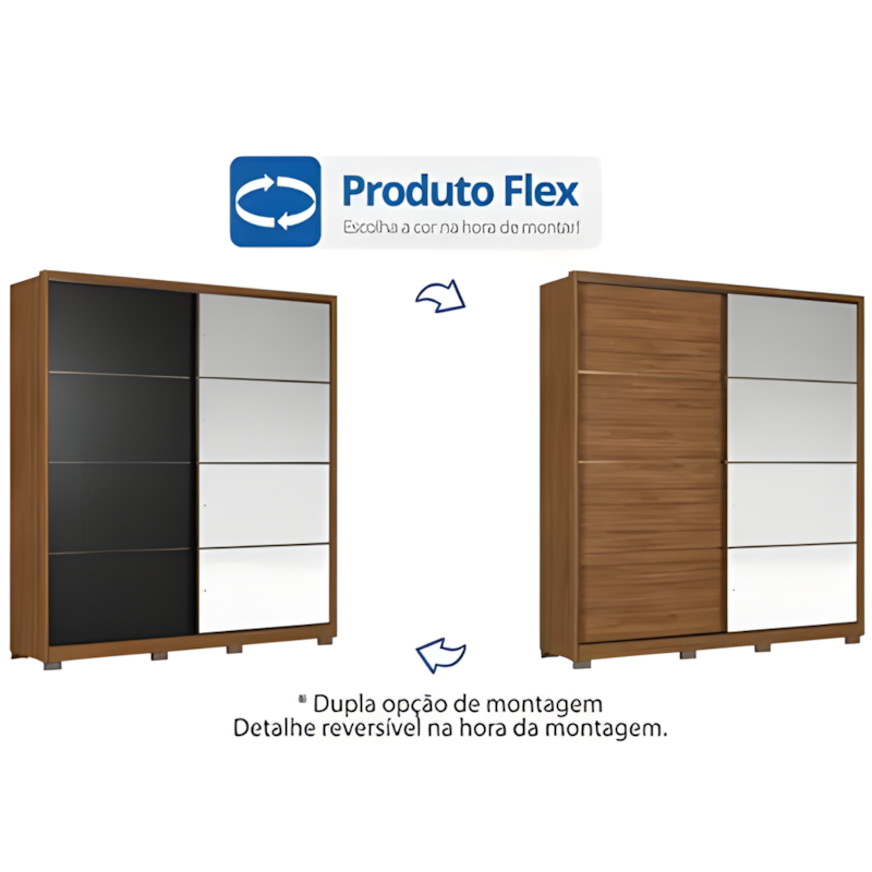 Roupeiro Demobile Belga Casal 2 Portas De Correr 3 Gavetas Com Espelho E Pe Amendola/Grafito/Amendola Flex-0055e080-be1b-4b40-8049-a6fdc5b949dc