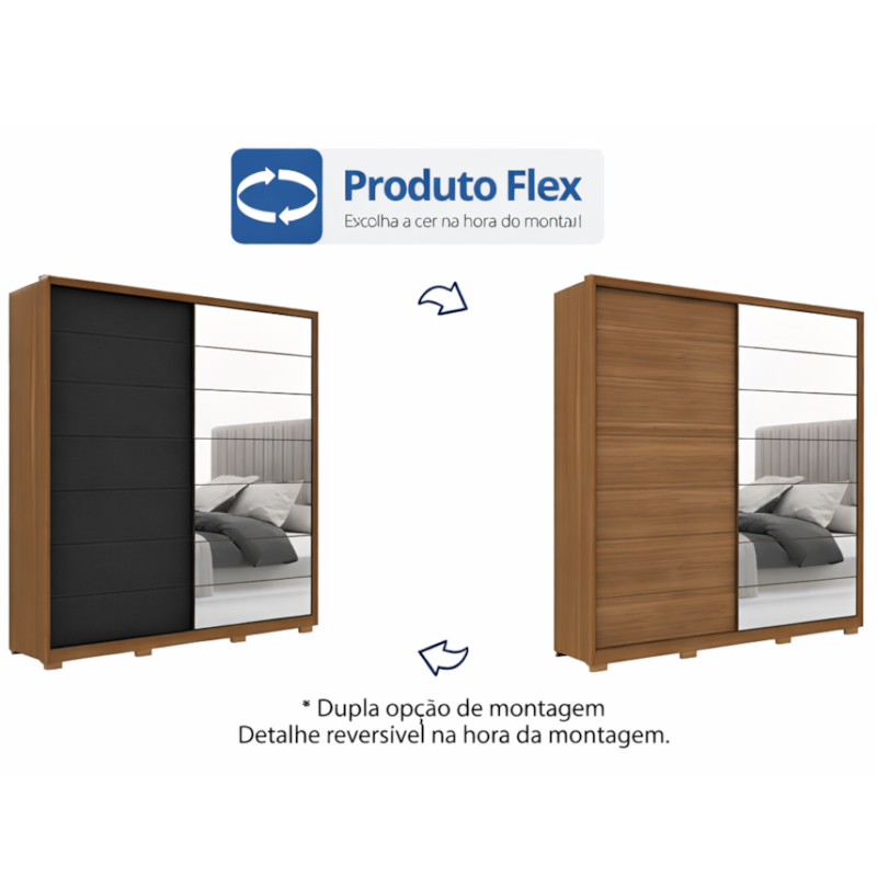 Roupeiro Demobile Belga Casal 2P De Correr 3G Com Espelho EPe Amendola/Grafito/Amendola Flex-042baf47-dd23-4b86-af1d-fd62a050a312