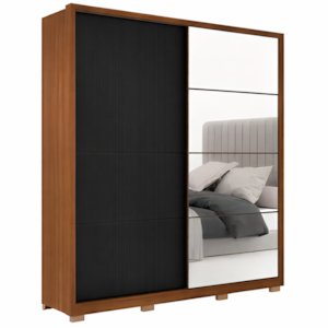 Roupeiro Demobile Belga Casal 2P De Correr 3G Com Espelho EPe Amendola/Grafito/Amendola Flex