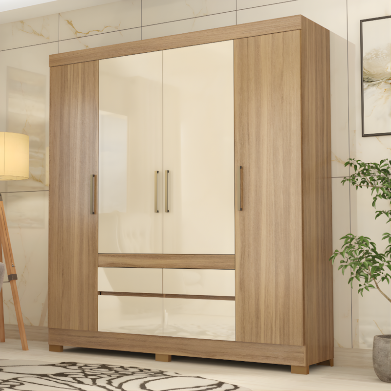 Roupeiro Demobile Bilbao Casal 4P 2G Amendola/Off White-4681f192-ed93-4c20-9b93-acc9dee38ee6