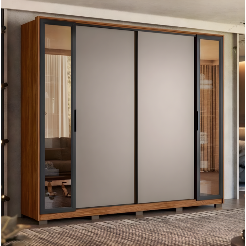 Roupeiro Demobile Laredo Casal 2 Portas Correr Com 2 Portas Reflecta E Com Pe Nogueira/Nude Prime Tx Flex-77d09de5-164b-4a0f-b27f-887b837a8f42