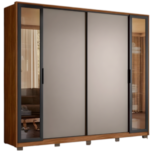 Roupeiro Demobile Laredo Casal 2P Correr Com 2P Reflecta E Com Pe Nogueira/Nude Prime Tx Flex