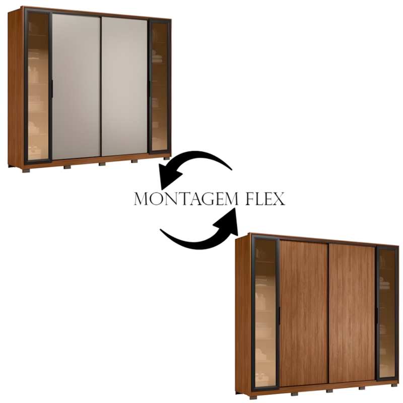 Roupeiro Demobile Laredo Casal 2P Correr Com 2P Reflecta E Com Pe Nogueira/Nude Prime Tx Flex-912b0bac-dcd2-424e-bb2b-0f8c18f73a83