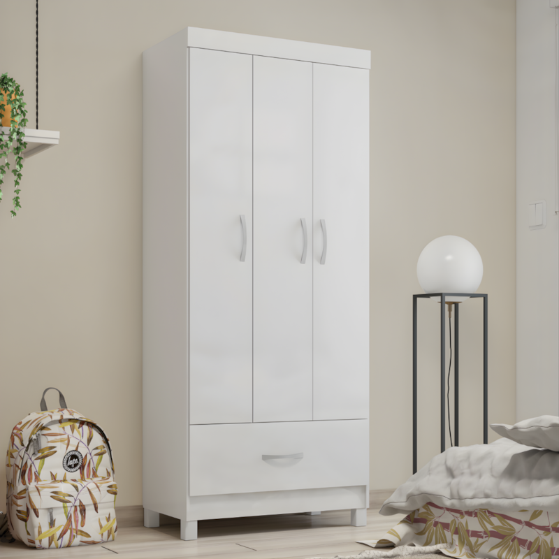 Roupeiro Demobile Prince 3 Portas 1 Gaveta Branco-89542fbb-9095-412e-90f7-9e6569a085e2
