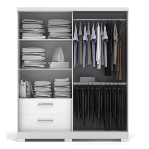 Roupeiro Kappesberg 2 Portas 1 Porta de Correr 2 Gavetas com Pé Branco de Madeira-21748b84-6c99-45b3-a302-c8761460e687