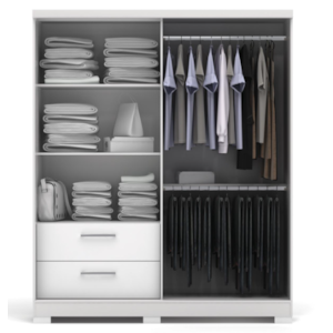 Roupeiro Kappesberg 2 Portas 1 Porta de Correr 2 Gavetas com Pé Branco de Madeira