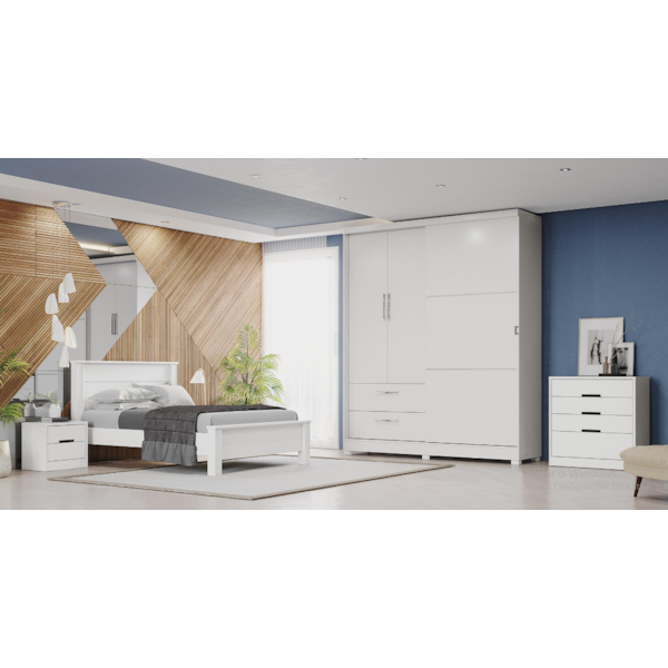 Roupeiro Kappesberg 2 Portas 1 Porta de Correr 2 Gavetas com Pé Branco de Madeira-c9bd6778-d8e6-4439-9c58-b37be24b04f3