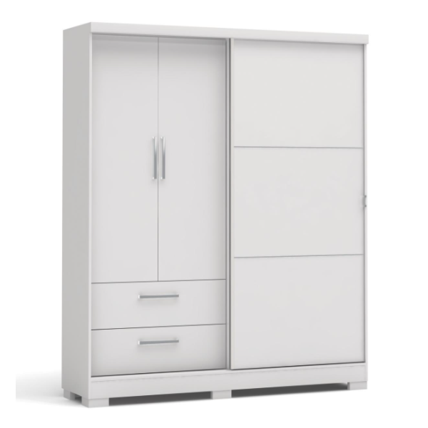 Roupeiro Kappesberg 2 Portas 1 Porta de Correr 2 Gavetas com Pé Branco de Madeira-6ddeb749-e22b-4452-af59-ea32c52e3710