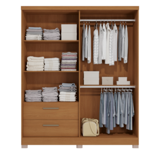 Roupeiro Kappesberg 2 Portas 1 Porta de Correr 2 Gavetas com Pe Canela de Madeira