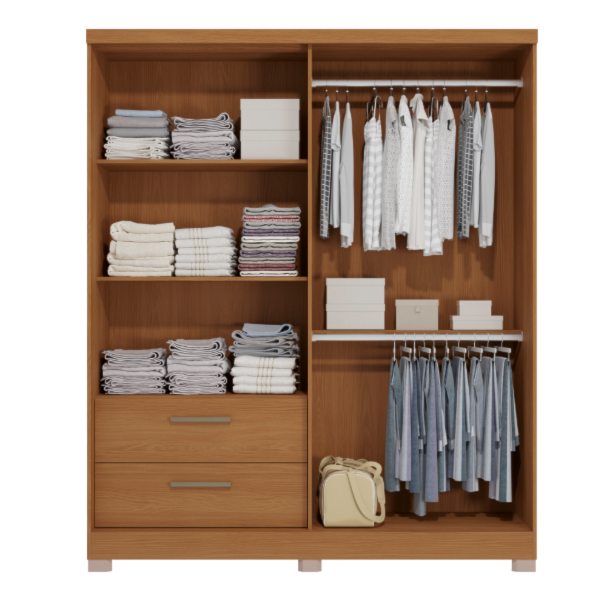 Roupeiro Kappesberg 2 Portas 1 Porta de Correr 2 Gavetas com Pe Canela de Madeira-0170d875-592e-4b49-967a-38866a606af5