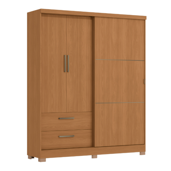 Roupeiro Kappesberg 2 Portas 1 Porta de Correr 2 Gavetas com Pe Canela de Madeira-c699b734-6e22-4b5f-bc4e-1aa7e08b0d1a