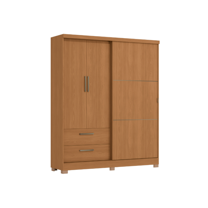 Roupeiro Kappesberg 2 Portas 1 Porta de Correr 2 Gavetas com Pe Canela de Madeira-47dd9676-df75-4037-8cbc-386ae14a0e57