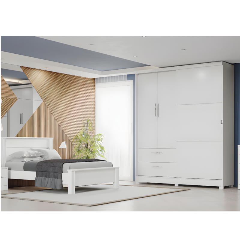 Roupeiro Kappesberg 3 Portas 2 Gavetas com Pé Branco de Madeira-06059367-518a-4e4d-bd45-c7706ff7a9f7