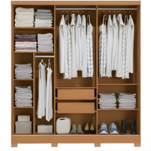 Roupeiro Kappesberg 3 Portas de Correr 2 Gavetas com Espelho Canela/Off White