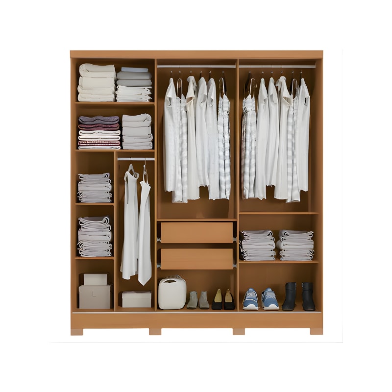 Roupeiro Kappesberg 3 Portas de Correr 2 Gavetas com Espelho Canela/Off White-99a68061-b852-429f-ae29-04aeabbbef72