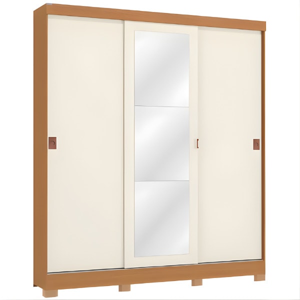 Roupeiro Kappesberg 3 Portas de Correr 2 Gavetas com Espelho Canela/Off White-2b13a0a0-29b4-48c7-838b-34fc01a48091