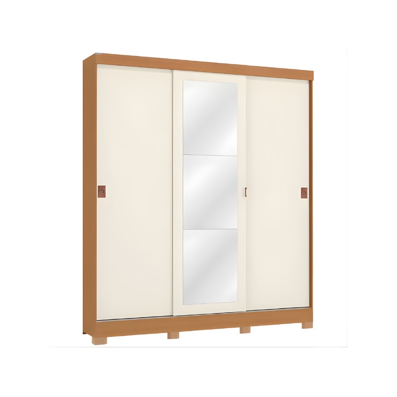 Roupeiro Kappesberg 3 Portas de Correr 2 Gavetas com Espelho Canela/Off White-bd2eeeb5-c85c-453a-bd9d-e979d1f984d6