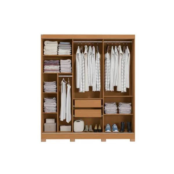 Roupeiro Kappesberg 3 Portas De  Correr 2 Gavetas Com Espelho E Pes Canela/Off White-4b93372e-e1dc-4115-8a46-c0d0cc1fa998