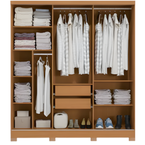 Roupeiro Kappesberg 3 Portas De Correr 2 Gavetas Com Espelho E Pes Canela/Off White