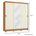 Roupeiro Kappesberg 3 Portas De  Correr 2 Gavetas Com Espelho E Pes Canela/Off White-af9149f9-062c-4b42-82b9-61565392a8c5