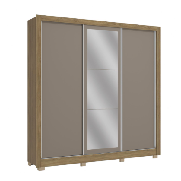 Roupeiro Kappesberg 3 Portas de Correr 2 Gavetas com Espelho e Pes Nogueira/Fendi de Madeira-f82613c8-6285-46f6-b0cb-050eb900ccc9