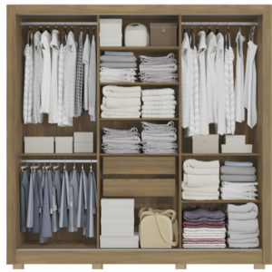 Roupeiro Kappesberg 3 Portas de Correr 2 Gavetas com Espelho e Pes Nogueira/Fendi de Madeira