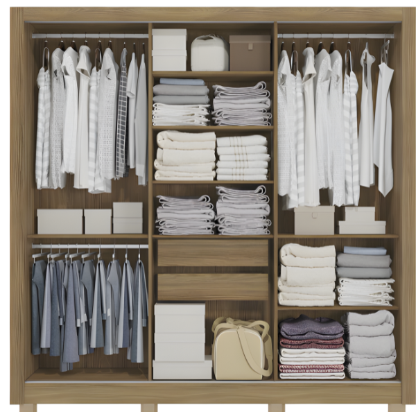 Roupeiro Kappesberg 3 Portas de Correr 2 Gavetas com Espelho e Pes Nogueira/Fendi de Madeira-bee539a8-efeb-4072-b702-e9d7665a0216