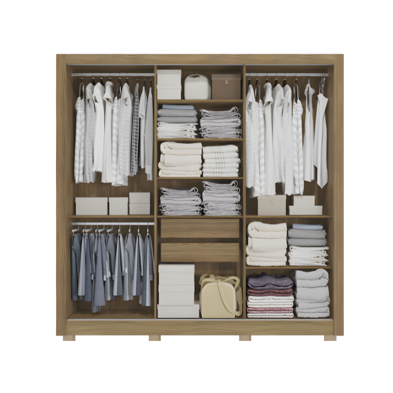 Roupeiro Kappesberg 3 Portas de Correr 2 Gavetas com Espelho e Pes Nogueira/Fendi de Madeira-9d0a682c-72e3-440b-8002-b6c2ee8c7716