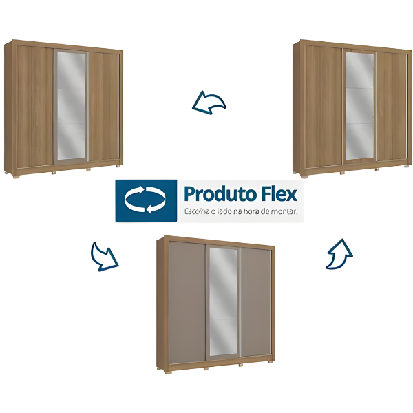 Roupeiro Kappesberg 3 Portas de Correr 2 Gavetas com Espelho e Pes Nogueira/Fendi de Madeira-21879ab0-0403-4d40-853c-13ba5da57a20