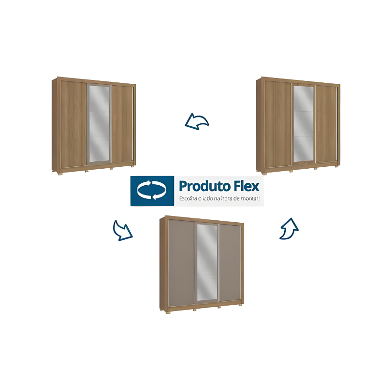Roupeiro Kappesberg 3 Portas de Correr 2 Gavetas com Espelho e Pes Nogueira/Fendi de Madeira-5a835ad7-c28b-4c83-a2af-67b06bbab56b