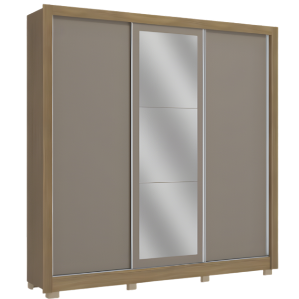 Roupeiro Kappesberg 3 Portas de Correr 2 Gavetas com Espelho e Pes Nogueira/Fendi de Madeira-577c7b19-3e3e-496f-a0c7-e986fa9dcb3d