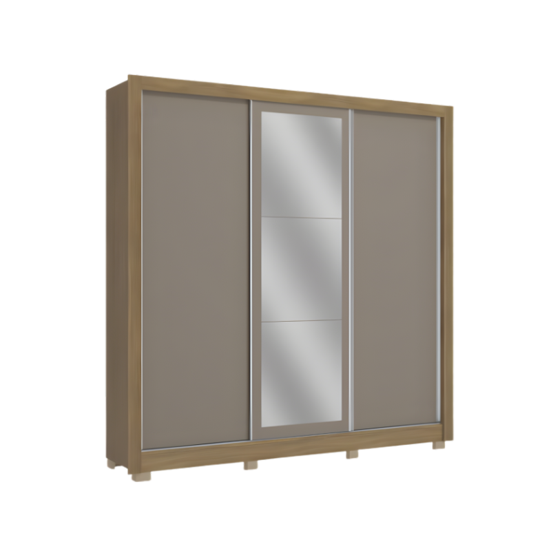 Roupeiro Kappesberg 3 Portas de Correr 2 Gavetas com Espelho e Pes Nogueira/Fendi de Madeira-8d7ef6d4-1eb2-491d-b4c9-379e9573ceda