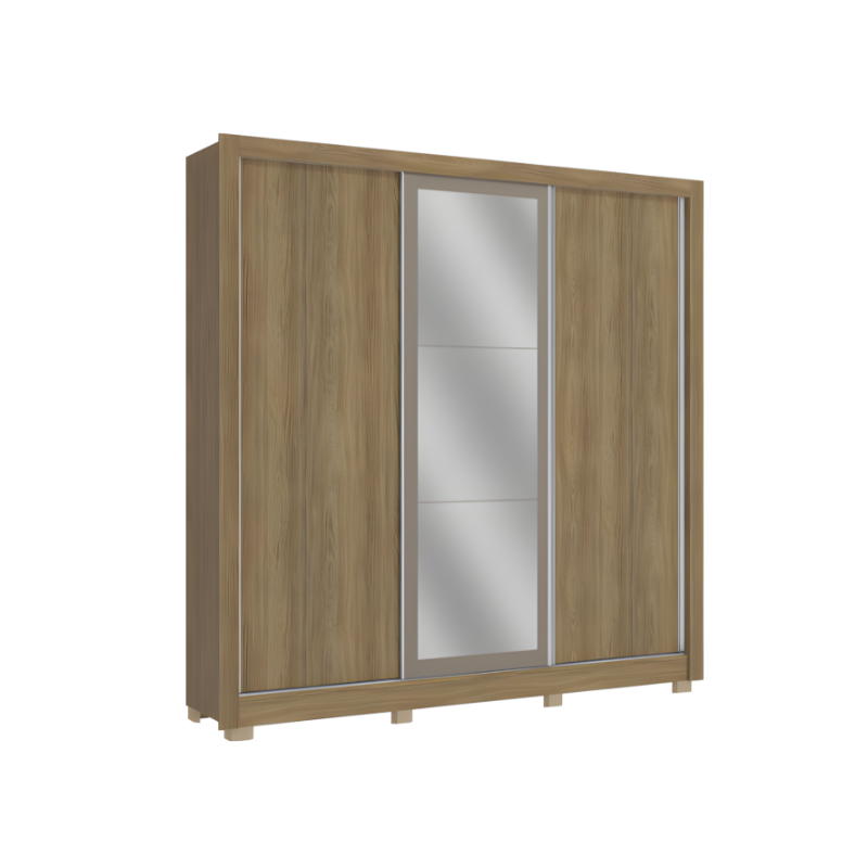 Roupeiro Kappesberg 3 Portas de Correr 2 Gavetas com Espelho e Pes Nogueira/Fendi de Madeira-74063bd8-bddf-44ad-9966-8e6bd76f9556