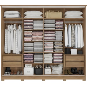 Roupeiro Kappesberg 4 Portas Correr E 4 Gavetas Com Pe E Espelho Nogueira/Macadamia De Madeira CB01N565-NGM