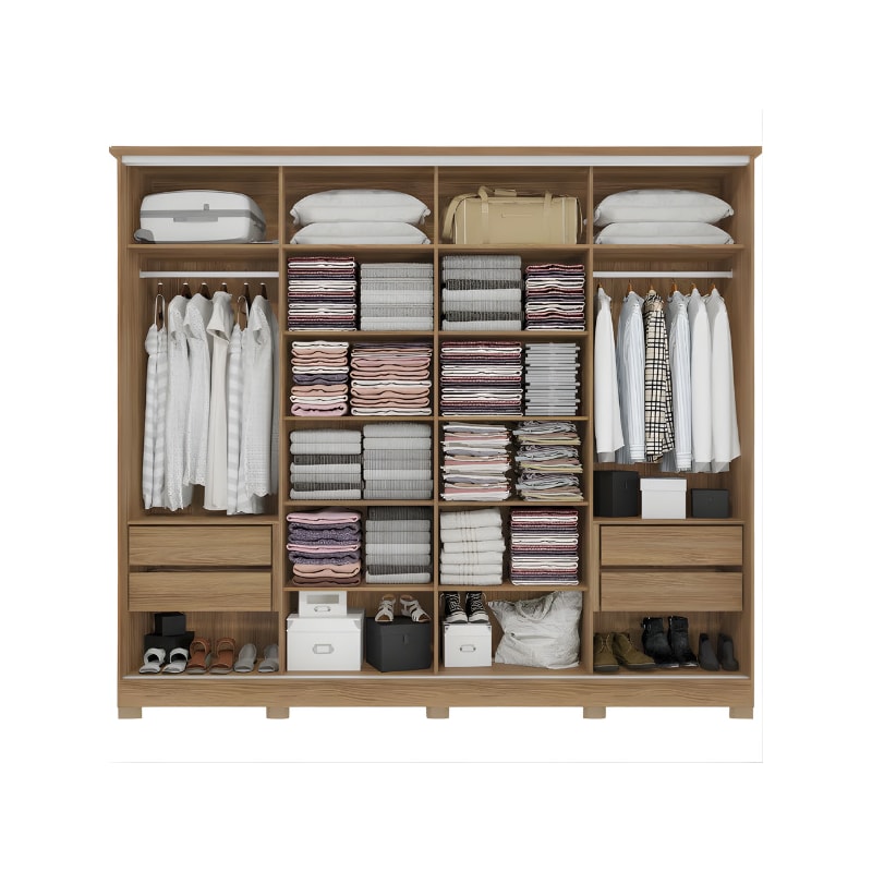 Roupeiro Kappesberg 4 Portas Correr E 4 Gavetas Com Pe E Espelho Nogueira/Macadamia De Madeira CB01N565-NGM-8c4c3e70-10bc-43d0-ab53-0e6aaa842e0e