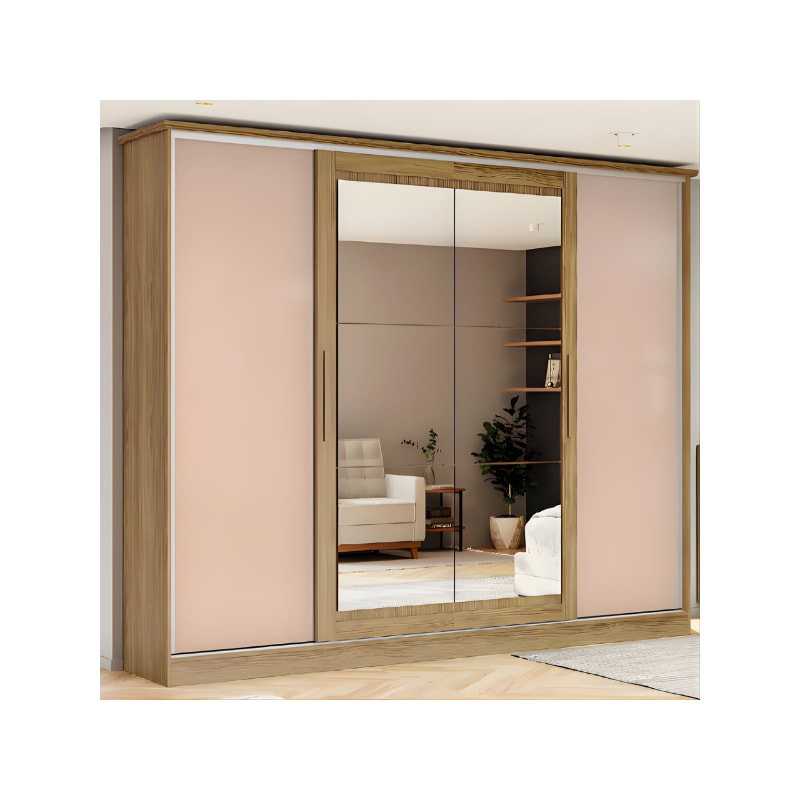 Roupeiro Kappesberg 4 Portas Correr E 4 Gavetas Com Pe E Espelho Nogueira/Macadamia De Madeira CB01N565-NGM-83ffb51e-c22b-4d37-a0aa-f99972791b89