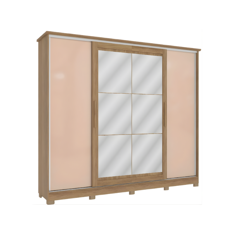 Roupeiro Kappesberg 4 Portas Correr E 4 Gavetas Com Pe E Espelho Nogueira/Macadamia De Madeira CB01N565-NGM