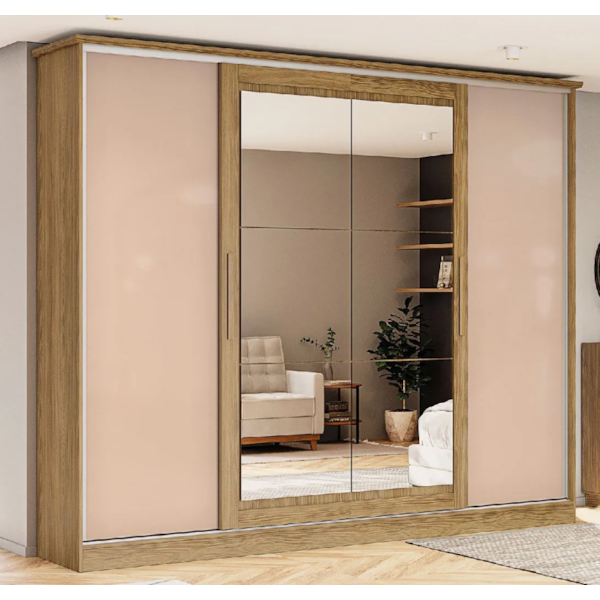 Roupeiro Kappesberg 4 Portas Correr E 4 Gavetas Com Pe E Espelho Nogueira/Macadamia De Madeira CB01N565-NGM-207bb180-29f8-4292-a899-1608c73880b5